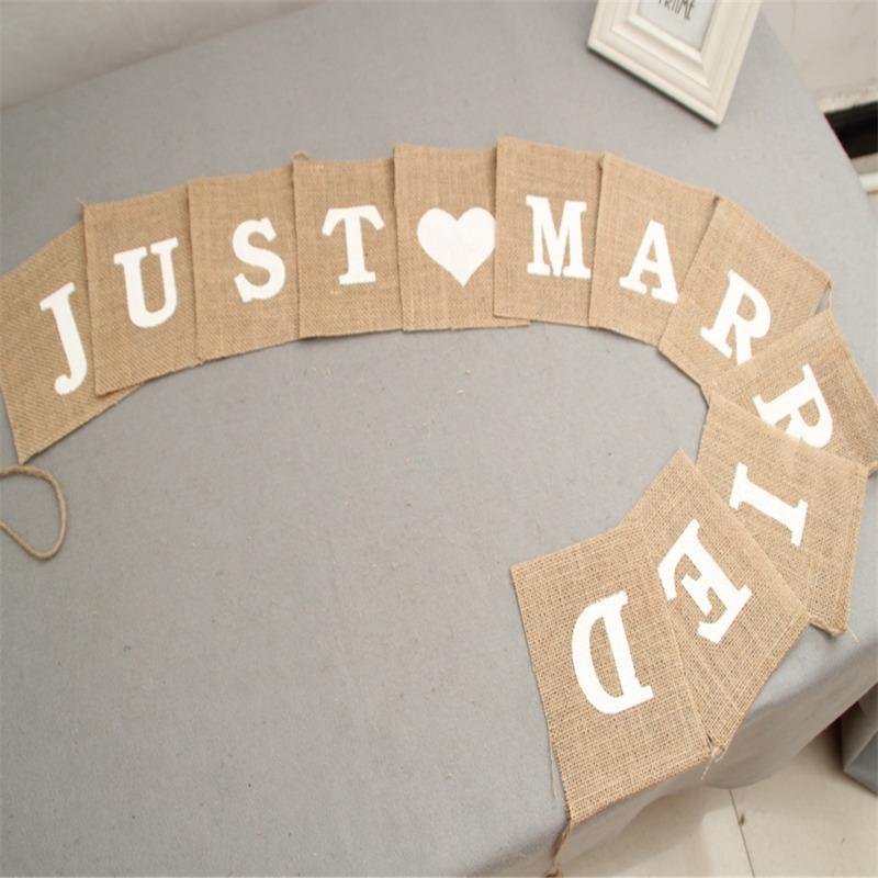 Jute Burlap Bunting Rustic Just Married Mr Mrs Wedding Banner Garland Party Flags Candy Event Home Party Decor Supplies