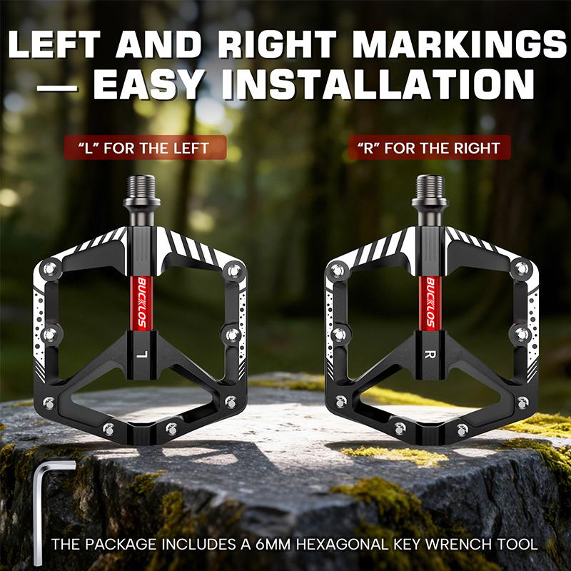 BUCKLOS Mountain Bike Pedals Aluminum Alloy Non-Slip Bicycle Pedals with Reflectors DU Bearings Bicycle Platform Pedals 9/16''