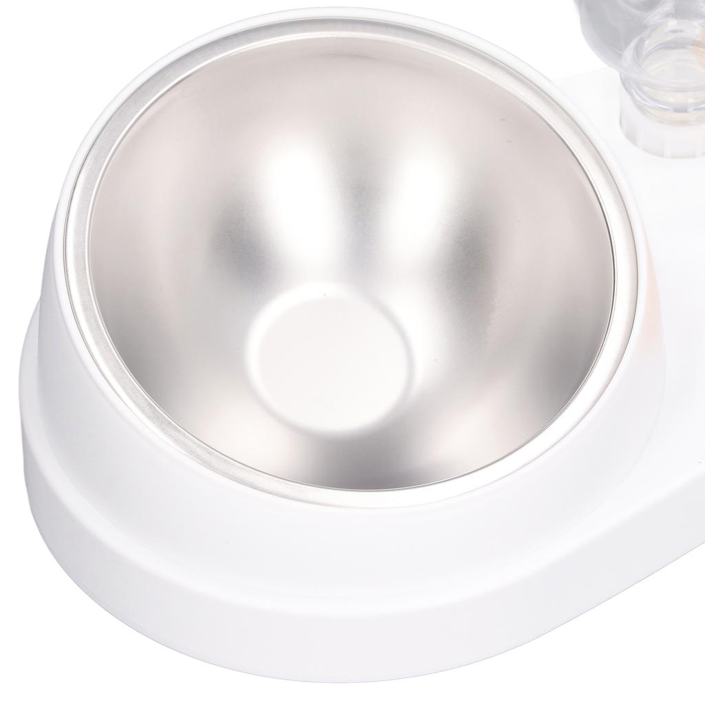 Cat Water Food Bowl Automatic Water Filling 16 Degree Tilt Stainless Steel Double Pet Bowl Set White