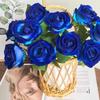 1/4/5Pcs Artificial Blue Rose Bridal Bouquet Realistic Velvet Faux Fake Rose Flowers for Wedding Bouquet Party Table Home Decor