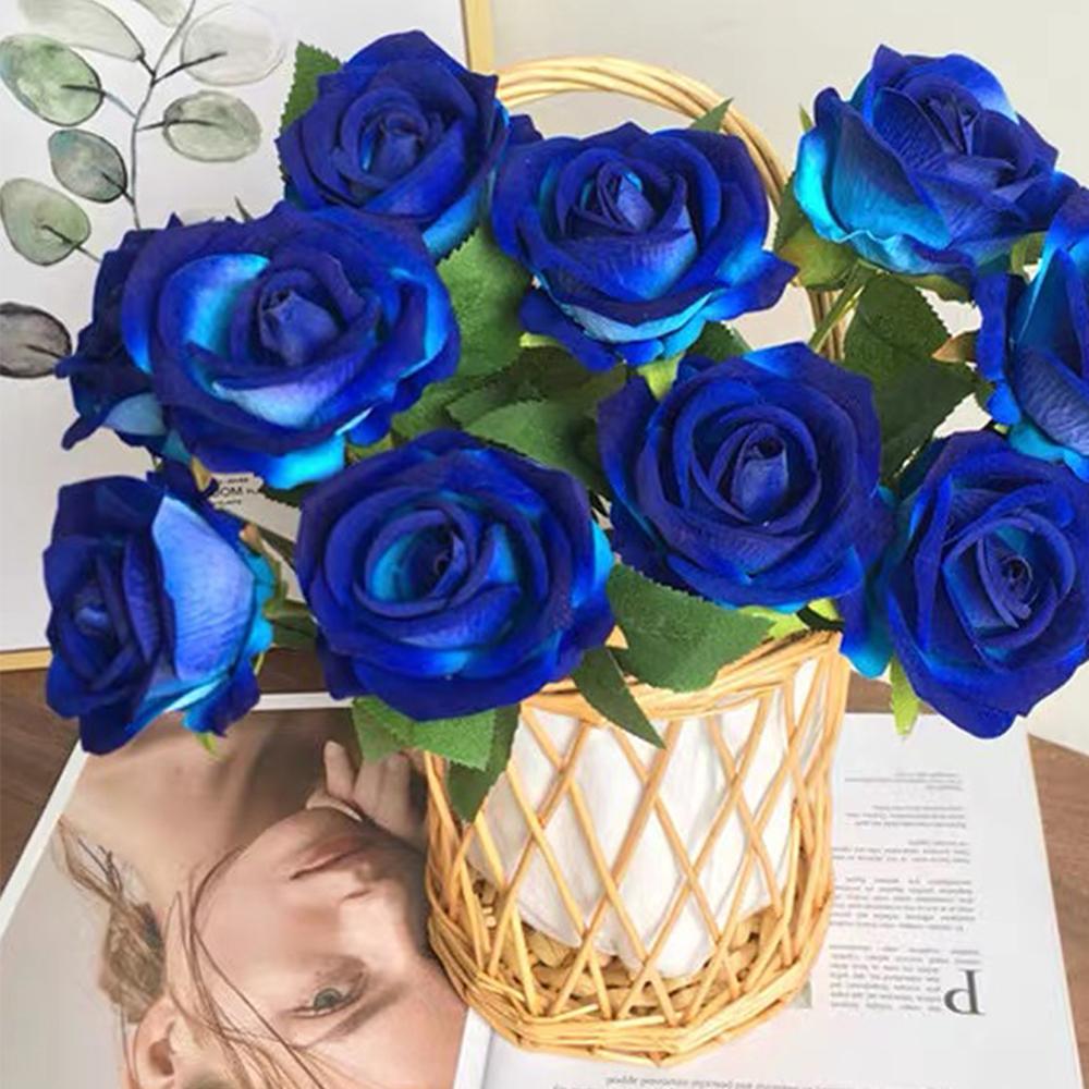 1/4/5Pcs Artificial Blue Rose Bridal Bouquet Realistic Velvet Faux Fake Rose Flowers for Wedding Bouquet Party Table Home Decor