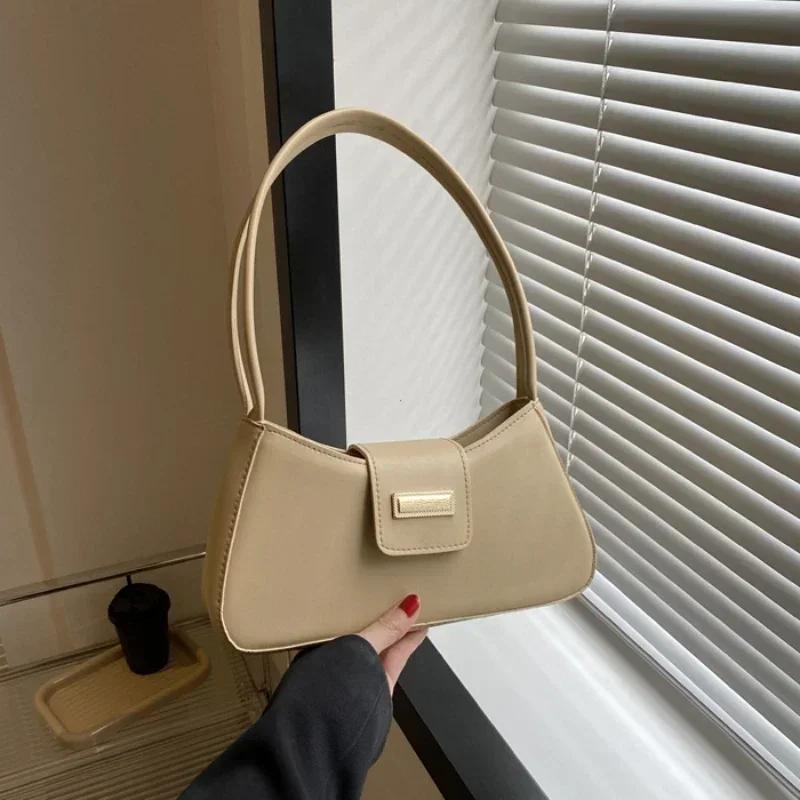 

Minimalist Shoulder Bag for Women Simple Solid Color Underarm Bag Women s Buckle Handbag and Purse Fashion Small Top-handle Bags