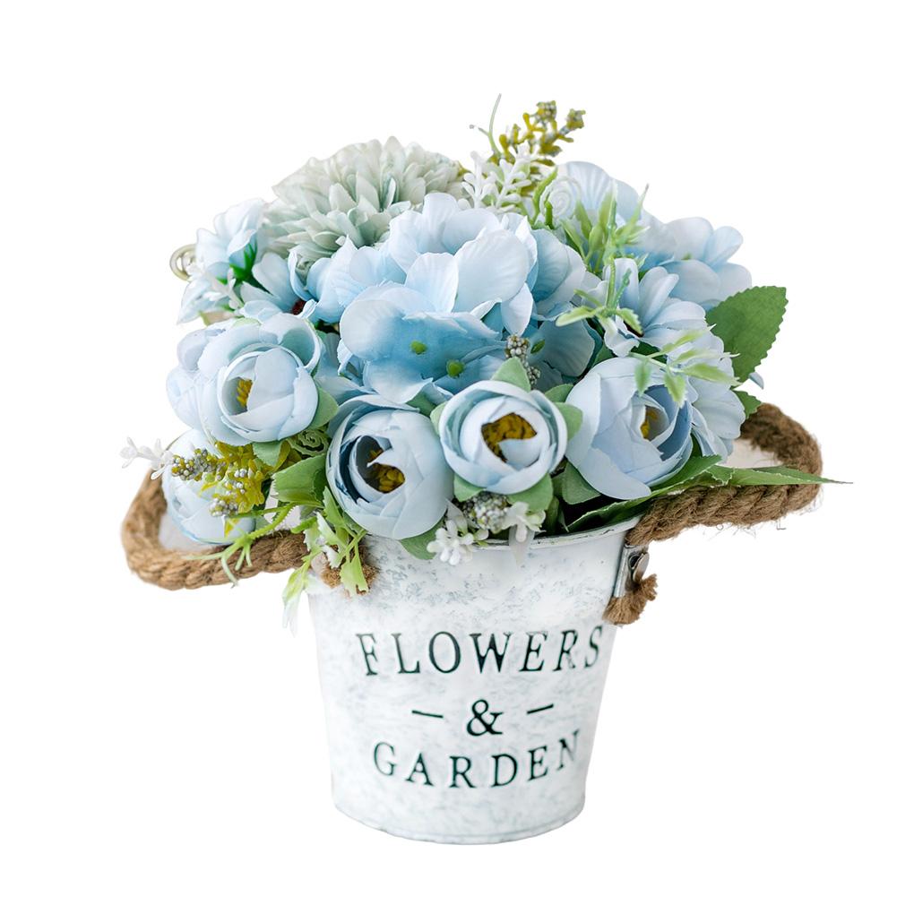 Τεχνητά Λουλούδια με Βάζο Ψεύτικα Φυτά Τριανταφυλλιάς Διακόσμηση σε Κουβά Διακοσμήσεις Διακόσμηση Σπιτιού Δοχείο Φυτευτή για