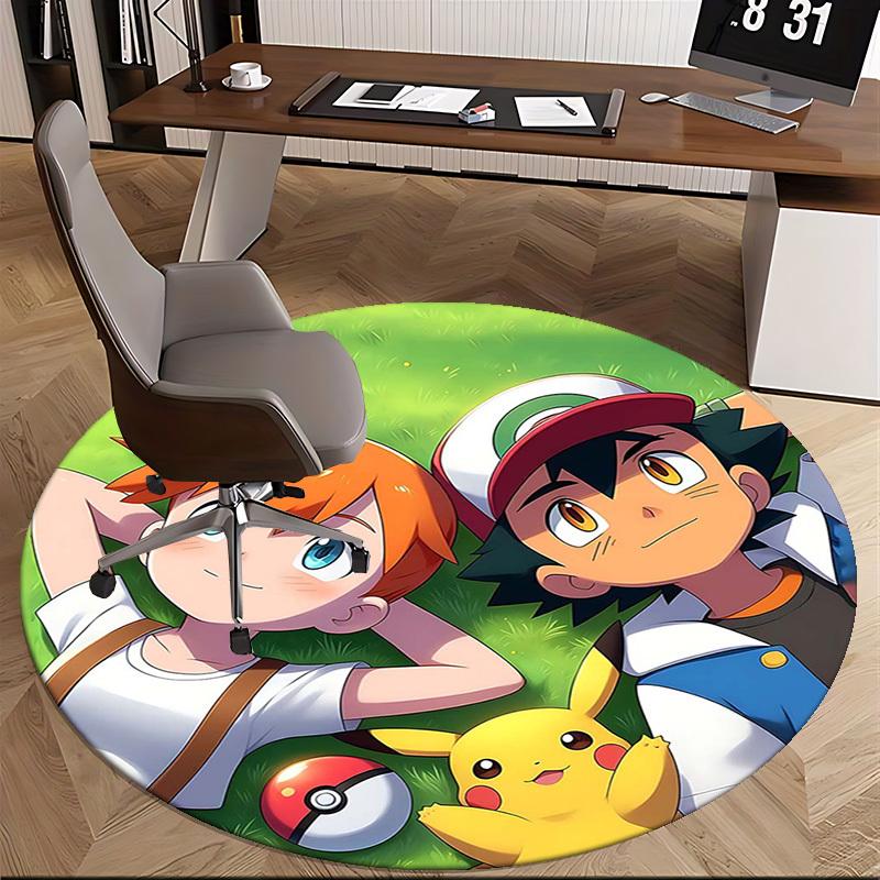 1pc Pokémon Pikachu & Friends Round Carpet - Anime Design Chair Mat, Office Gift, Seasonal Decor, Suitable for Home, Living Room