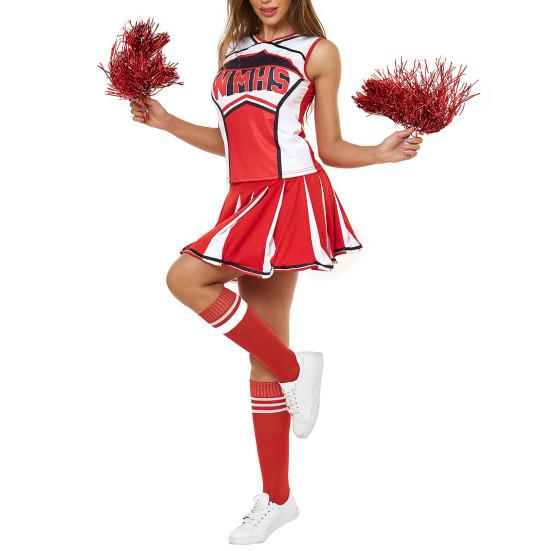 2 Pcs/Set Cheerleader Performance Outfit Sleeveless Top Skirt Set High School Glee Club Girl Cheerleading Costume Varsity Cheerleader Dress Uniform