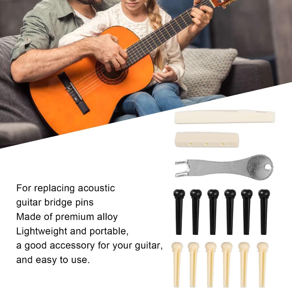2Sets Black And Ivory Guitar Bridge Pins Plastic Saddle Pegs Replacement Parts  For Acoustic Guitar