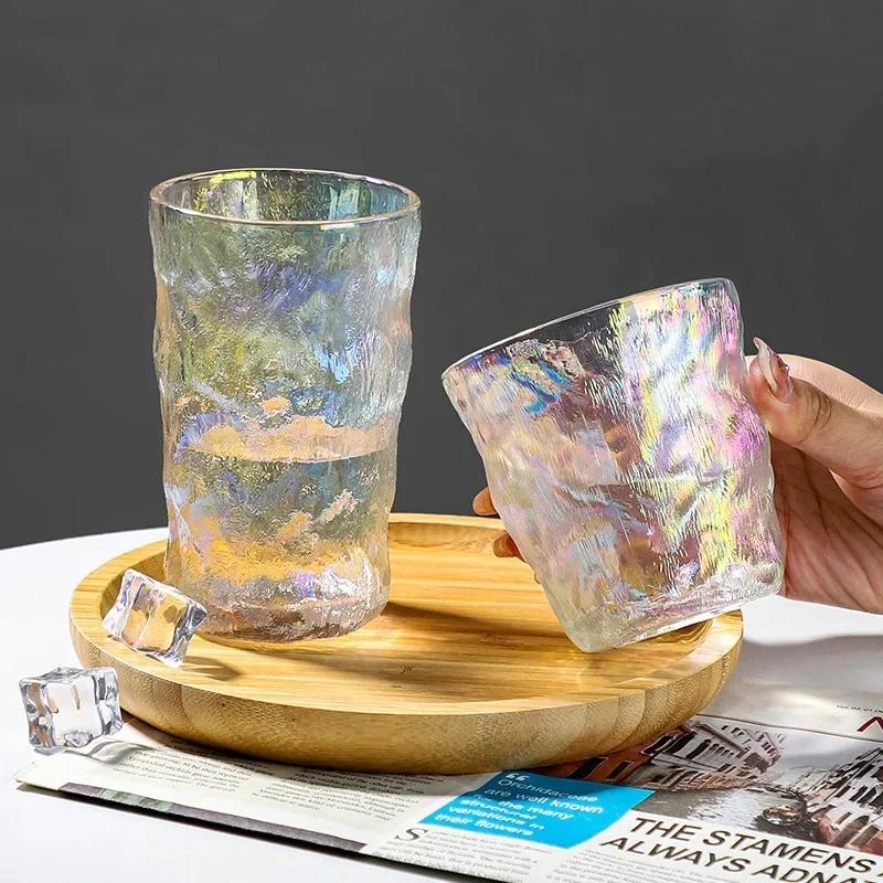 300ml/380ml Colorful Glass Glacier Cup Simple Household Light Luxury Tree Pattern Beer Cup  Drinkware Drinking Bottle