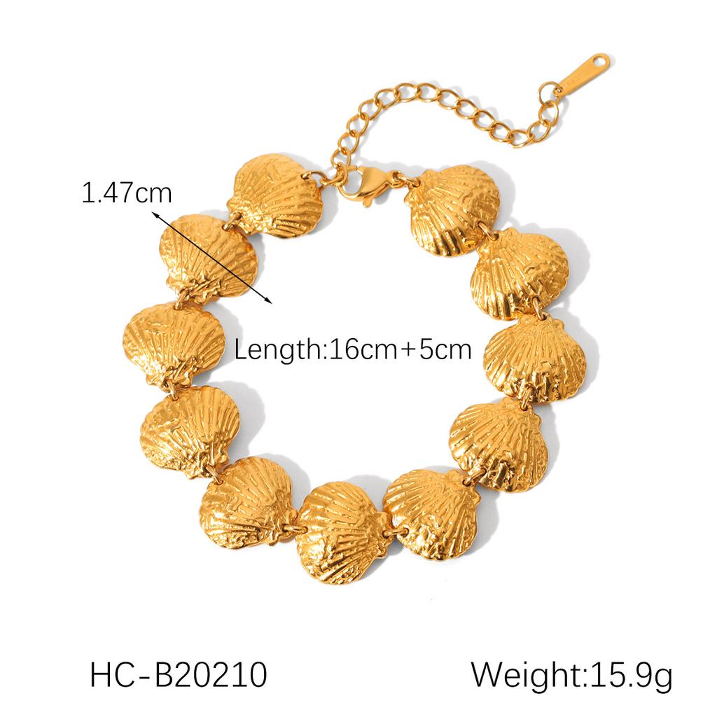 Stainless steel shell chain necklace bracelet, Ins style ocean fan shell titanium steel clavicle chain