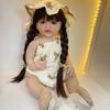 BZDOLL 55 CM 22 Inch Realistic Full Vinyl Body Brown Long Hair Lifelike Reborn Baby Girl Doll Toy Princess Toddler Bebe