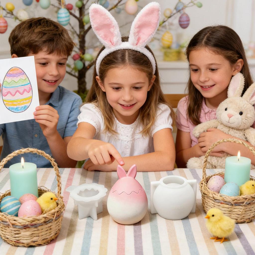 Easter Egg Chocolate Molds 3D Bunny Ear Silicone Cute Mould Easter Candle Cups Mold for Thanksgiving Birthday Party Offices Home