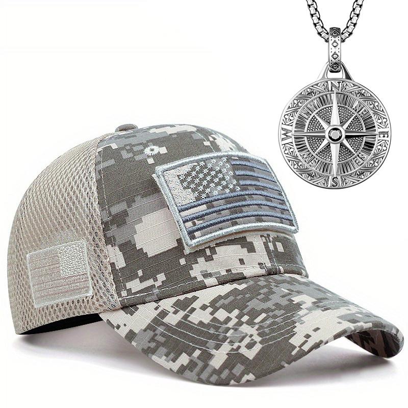 

Комплект из 2 мужских бейсболок, ожерелий, спортивная камуфляжная кепка, сетчатая кепка, спортивная кепка, шляпа, ретро-диск, компас, ожерелье, кулон, солнцезащитная шляпа хаки