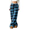 Women's Casual Plaid Print -Lined Wide Leg Pants with Elastic Waist, Loose Fit Trousers for Fall Winter