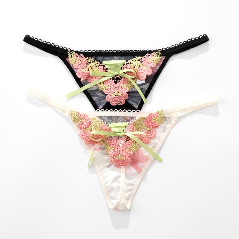 Women's Summer Fashionable and Sexy Lace Printed Rose Flower Invisible Thong Underwear