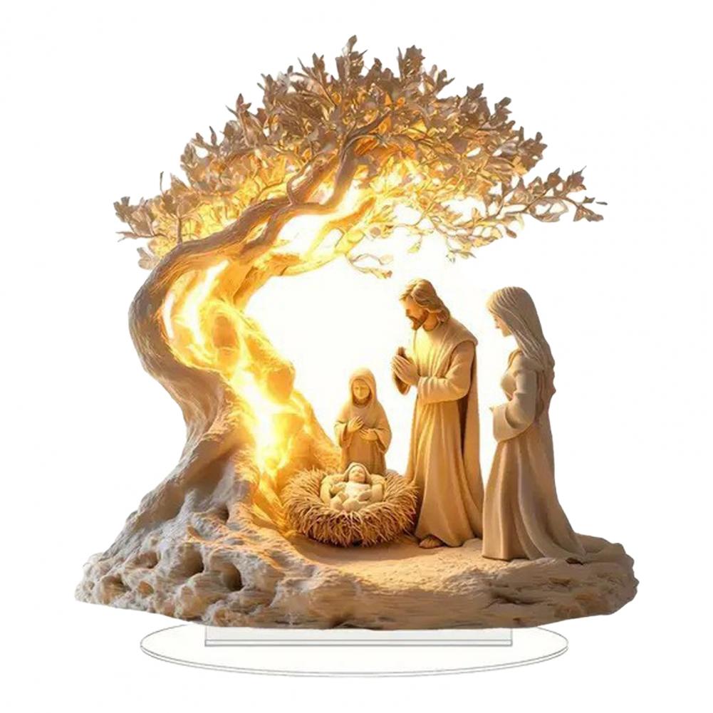 Christmas Nativity Scene Acrylic Tabletop Sign 2D Flat Desktop Display Ornament for Christian Home Shelf Decor