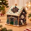 Wooden Christmas Houses Craft Set with Rhinestones Painting Piece, Pearls-Style Accents, and Tools for Hands-On Decorating