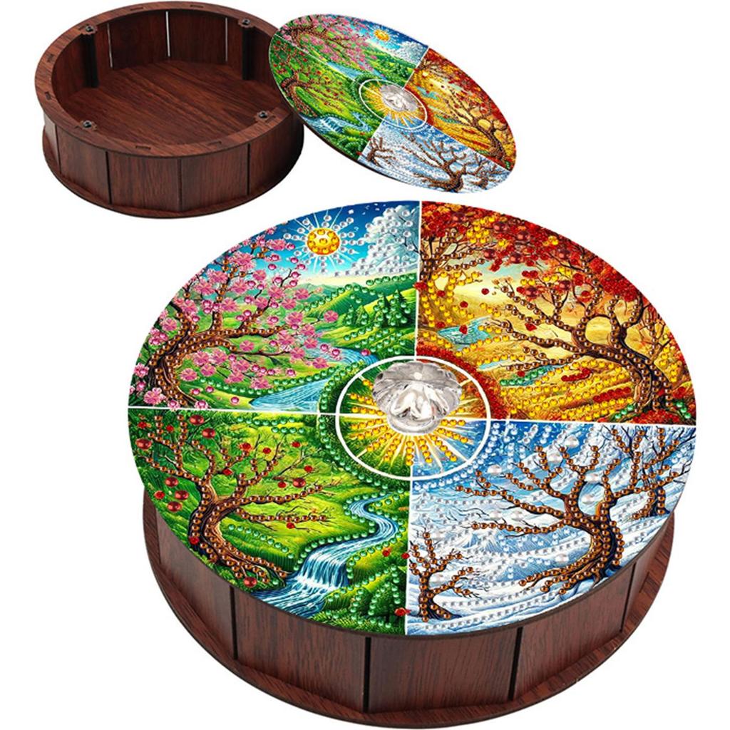5D DIY Diamond Art Colored Pattern Wood Case Partial Drill Rhinestones Decorative Storage Box for Home Car Desk Decoration Craft