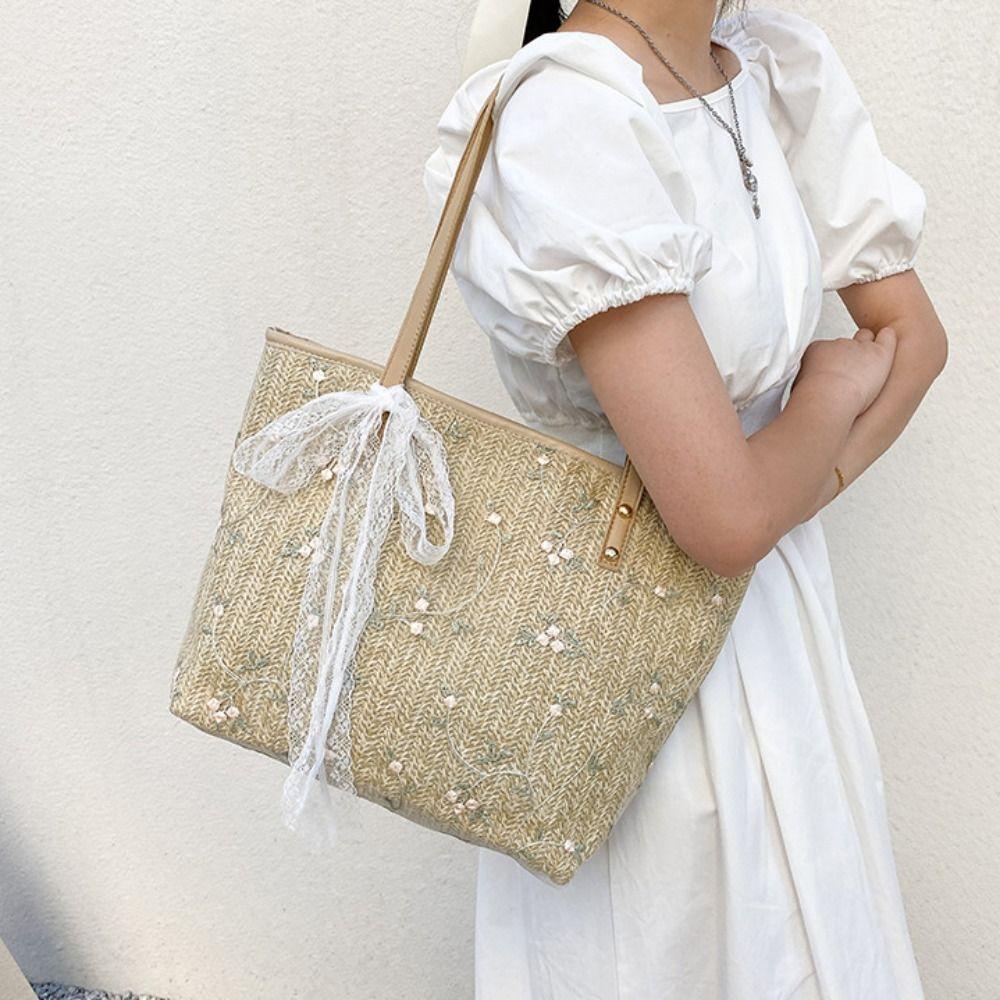 Large Capacity Beach Bag Handmade Tote Bag Single Shoulder Handbag  Shopping