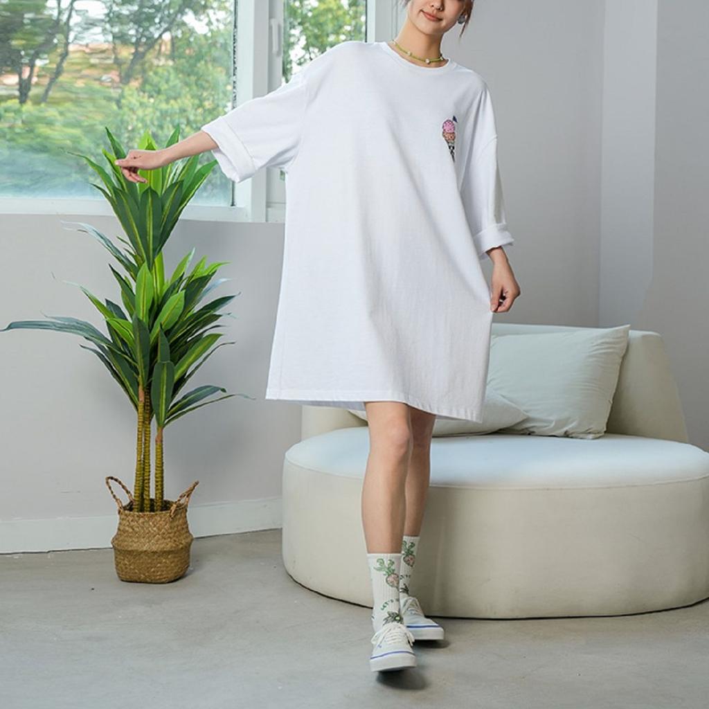 Vans Cream Ice Cream Pattern Loose Short Sleeve Dress Women Dresses White VN000FQQWHT