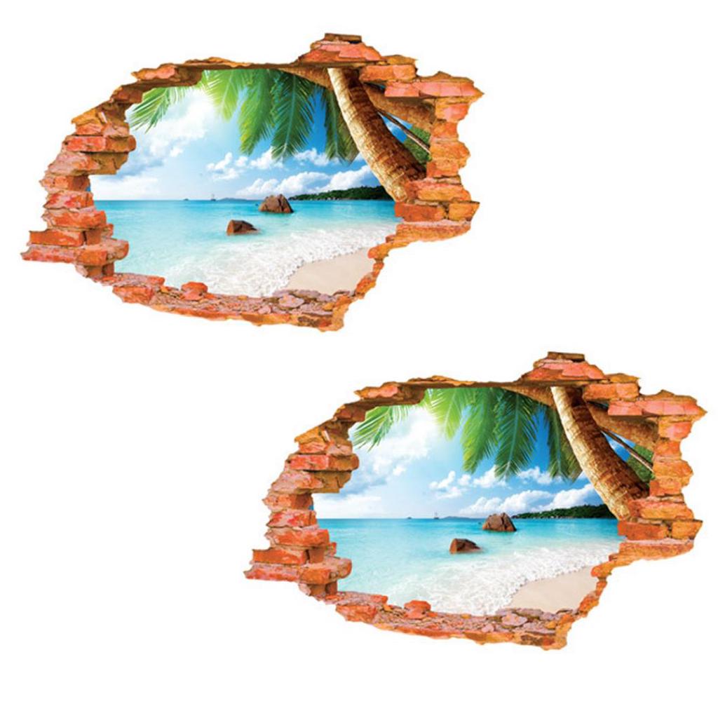 3D Beach Background Creative Removable Wall Sticker Living Room Decoration CDN