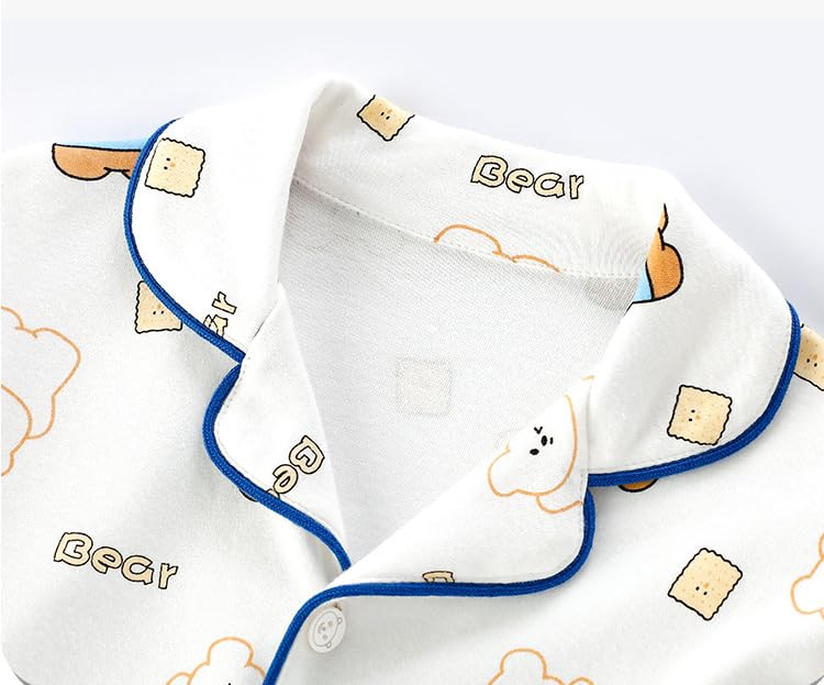 Jaydyequ Baby Pajamas for Long Sleeve Loungewear Front Bear 110cm Boys, Spring/Autumn/Summer, Set, Kids' Roomwear, Gift, Buttons, Print, Blue,