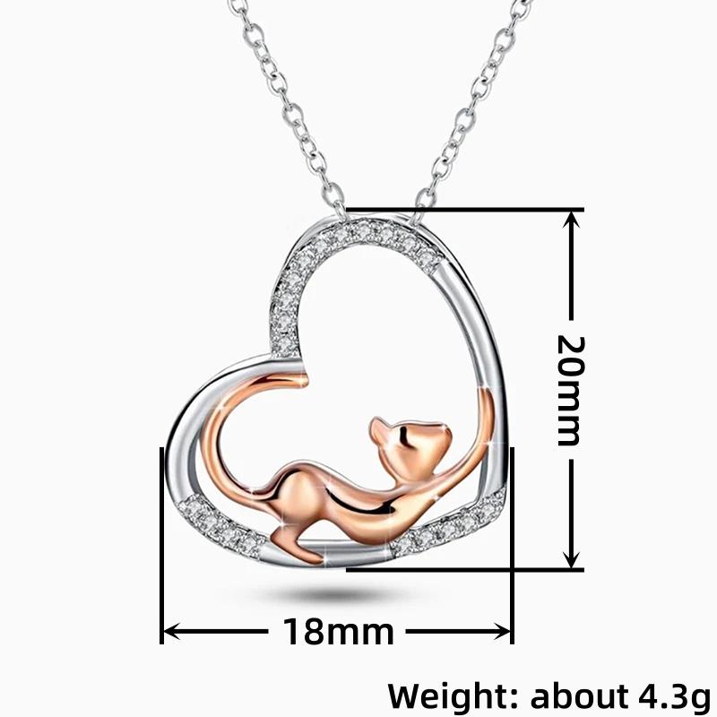 Huitan Women Pendant Necklace Elegant Heart Cat Design Sweet Party Daily Anniversary Accessories Fancy Charming Jewelry GiftGood Product