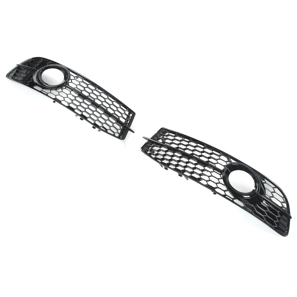 2pcs Front Foglight Grille Left Right Mesh Style Glossy Black Replacement for A6 C6 2008‑2011