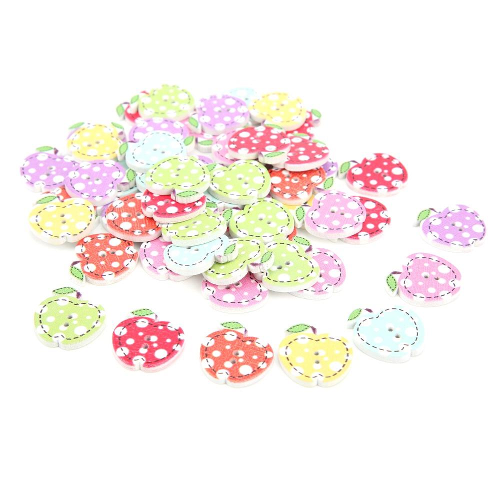 100PCS Two Holes Apple Shape Buttons Colorful Assorted Sewing Projects Wooden Buttons Decorative Buttons For DIY Clothing
