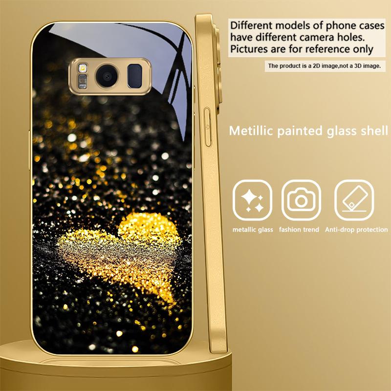 Shining heart shape For Samsung Galaxy S20 FE S21 S22 Ultra S23 Plus S24 Ultra 25Ultra S21+ S9+ 22Plus Golden glass phone case
