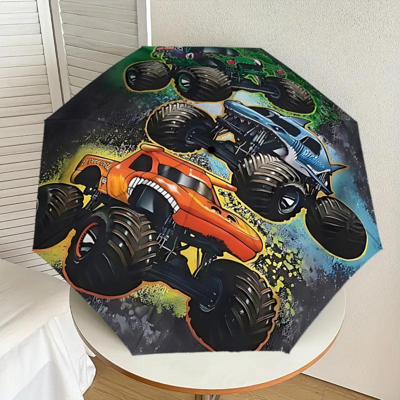 1PC monster trucks Umbrella-8-Rib Reinforced, Automatic Open, Lightweight & Durable, Cute Fashion Accessory for Outdoor, Beach or Casual Use, Beach Um