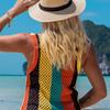 New Vintage Colorful Knit Bikini Cover Up Sexy Knit Cutout Side Slit Tank Top Long Dress Women Beach Swimwear Cover Up Q1403