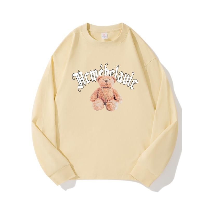 

Brown BearAutumn Clothing Длинные рукава из чистого хлопка Новые мужские и женские топы, весенний внутренний слой, базовая рубашка, футболка с круглым вырезом и длинными рукавами XXL бежевый