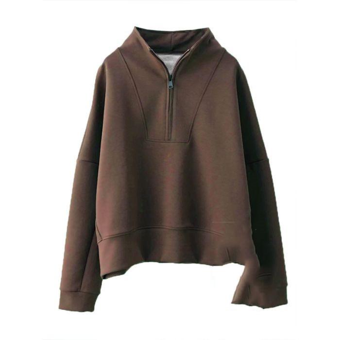 Dámská mikina se stojáčkem na poloviční zip, volného střihu, s dlouhým rukávem, pulovr, ležérní top, nadměrná velikost