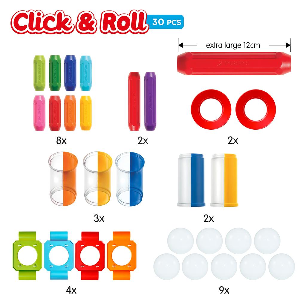 SmartMax Click & Roll Magnetic Building Blocks for Toddlers, 30 Pieces, SMX404, Authentic