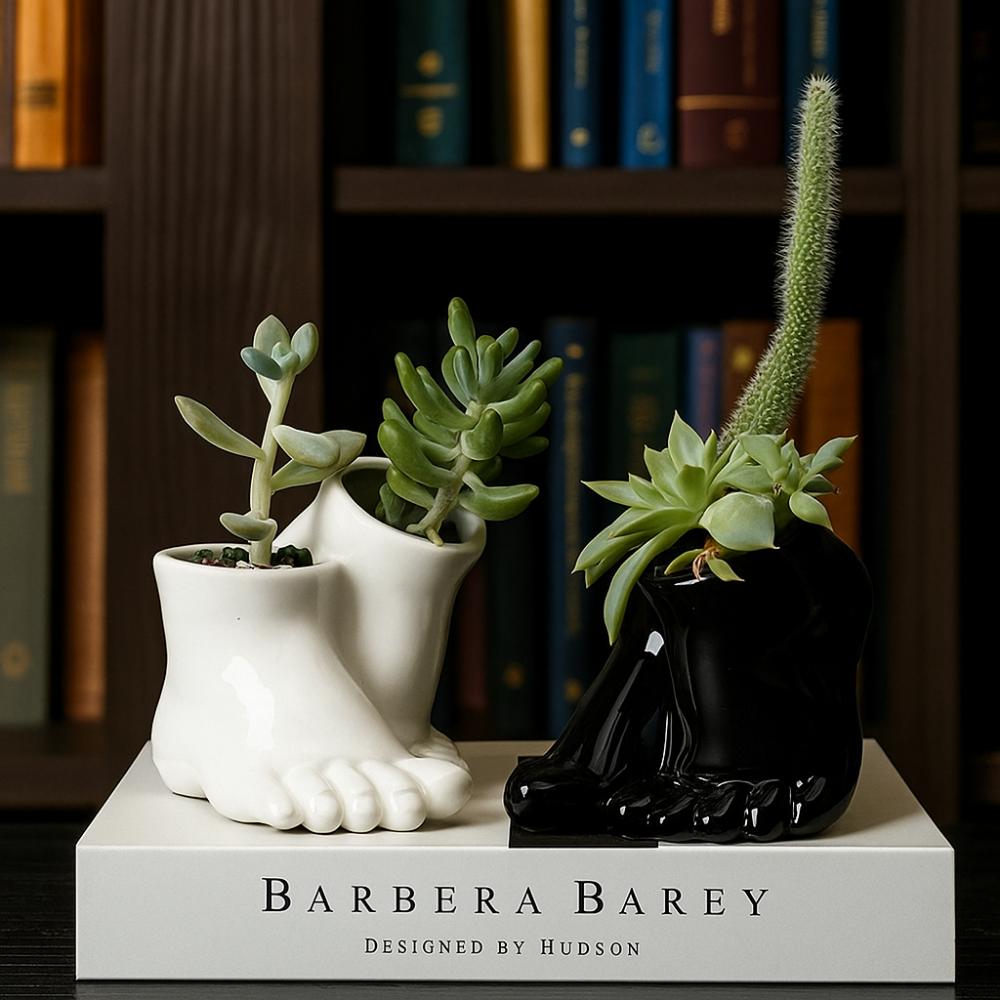 Decorative Feet Shape Flower Pot Ceramic Hydroponic Flower Holder Creative Vase Ornament Office