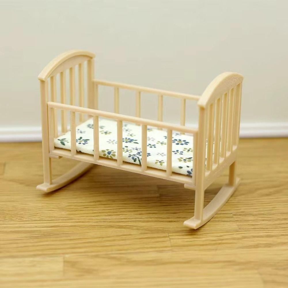 Miniature Dollhouse Cradle Simulation Mini Baby Crib Unique Rocking Bed Model  Dollhouse Decoration