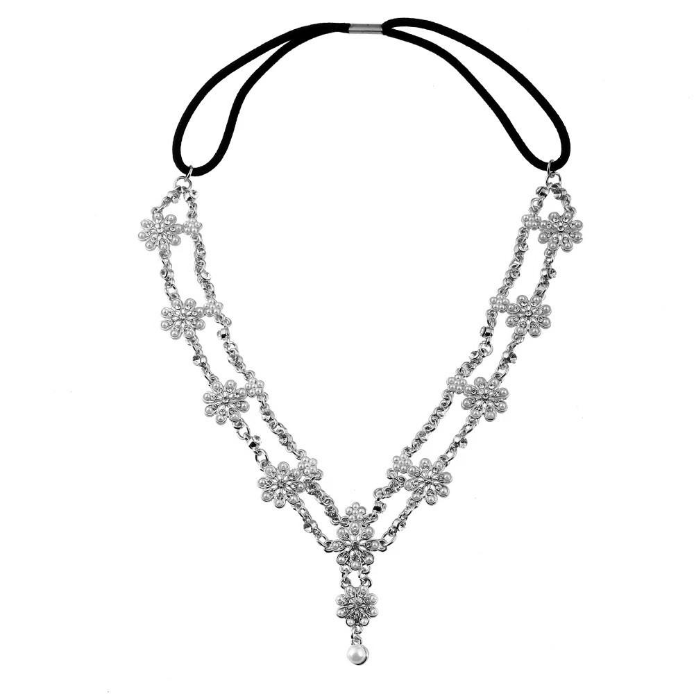European And American Fashion Personality Pearl Flower Elastic Fringed Headband Headband, Female