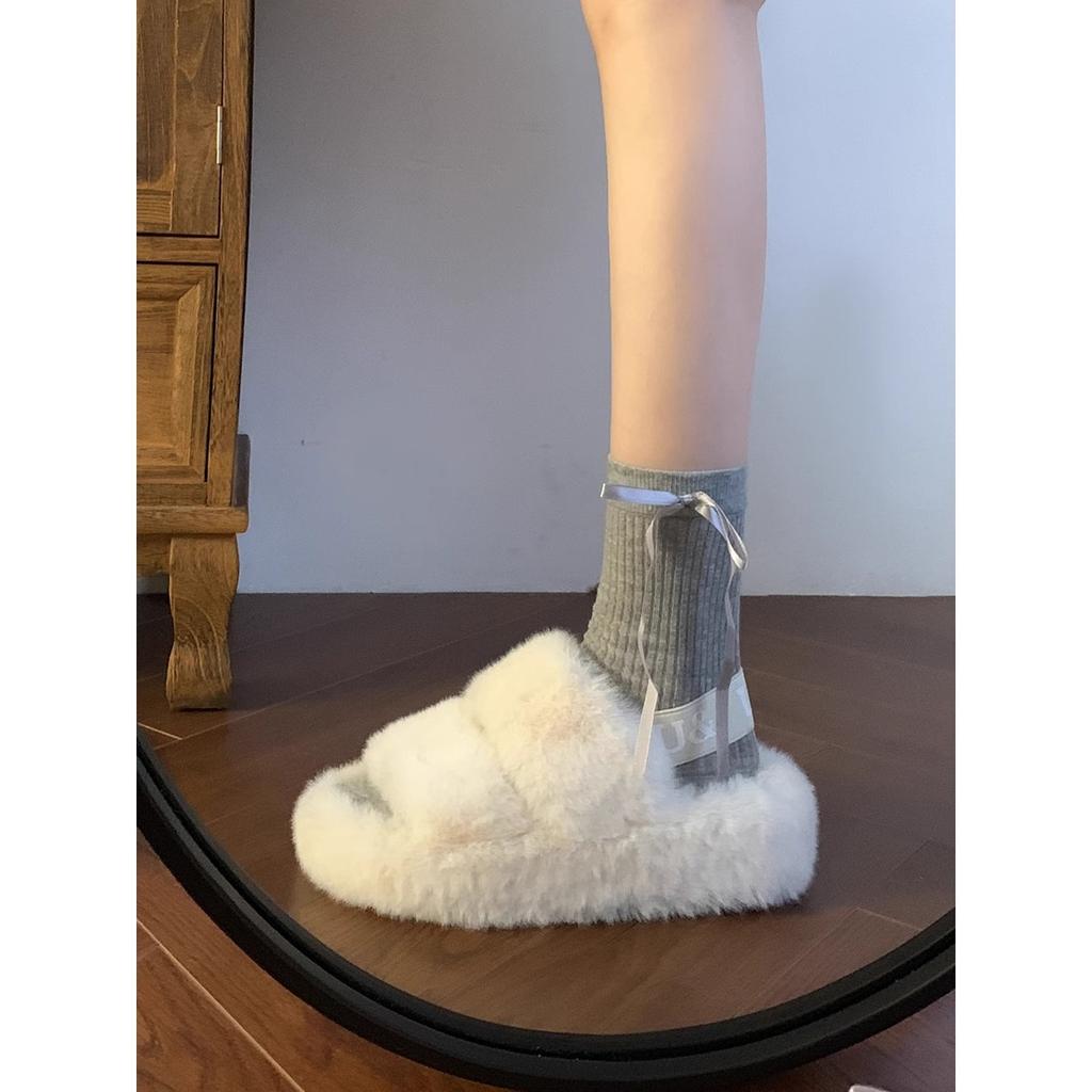 Casual soft-soled slippers women wear in autumn and winter, new thick-soled Mao Mao drags out and steps on shit, Internet celebrities popular Mao Mao