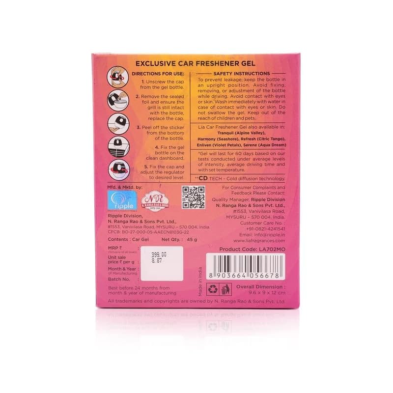 Cycle Lia Car Freshener Gel Mango Caramel Dashboard Air Perfume 45 Gm Pack of 1 Long-Lasting Car Fragrance