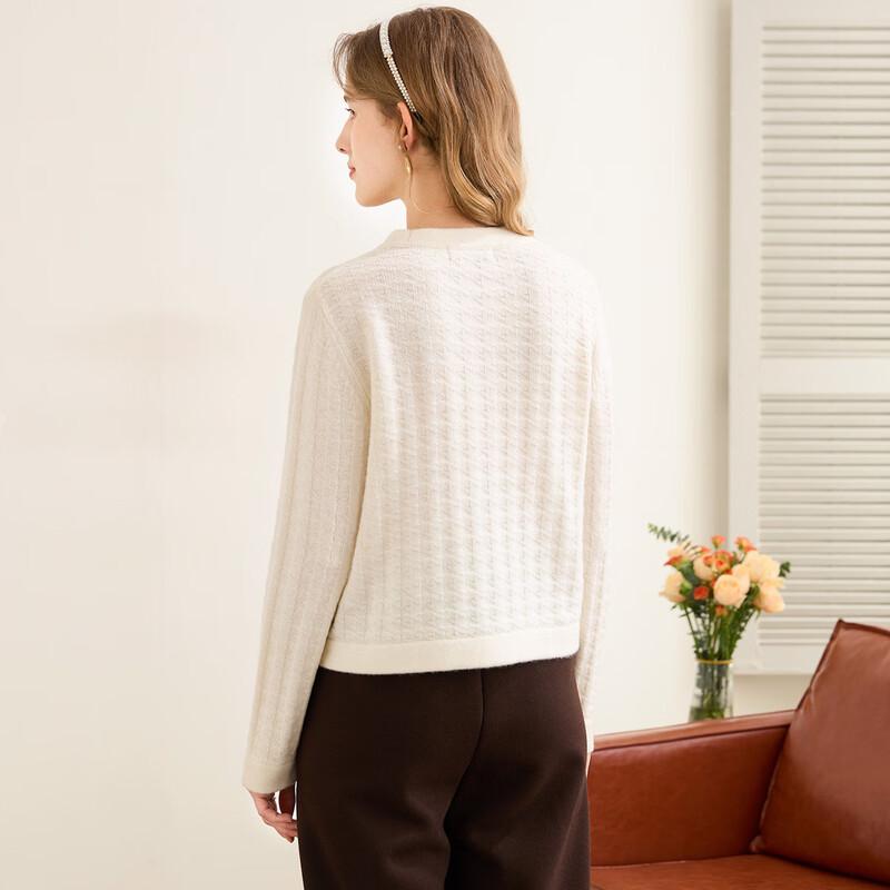 TUHUANG Women's 'Little Fragrance' Style Pure Wool Pullover Sweater