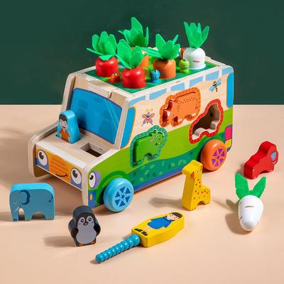 Cartoon Wooden Animal Geometric Shape Matching Trailer Toy