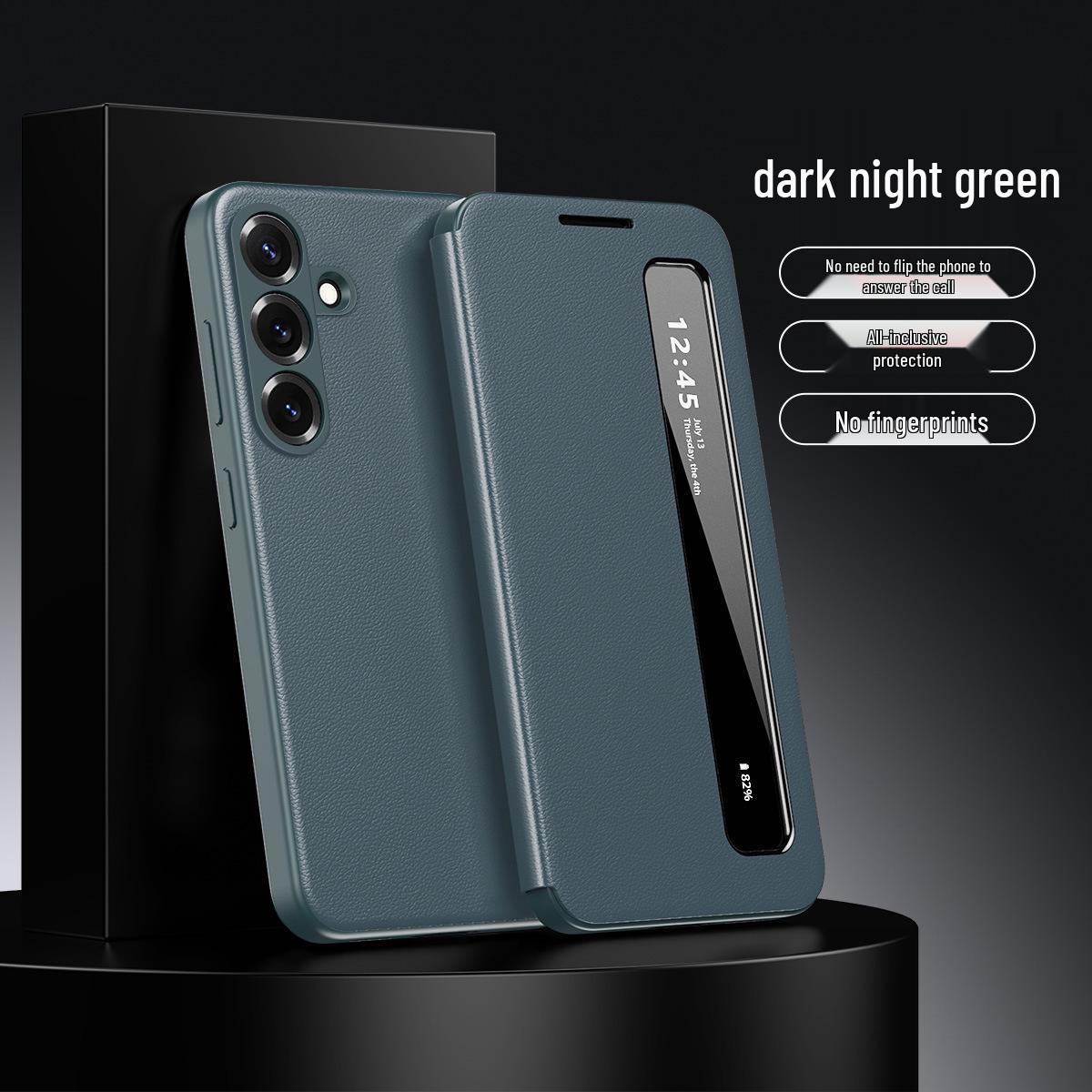 

Шкіряний фліп-кейс для Samsung серії A: Сумісний з A16, A56, A55, A36 - Чохол-книжка Smart Window Business. Z Fold 5 зелений