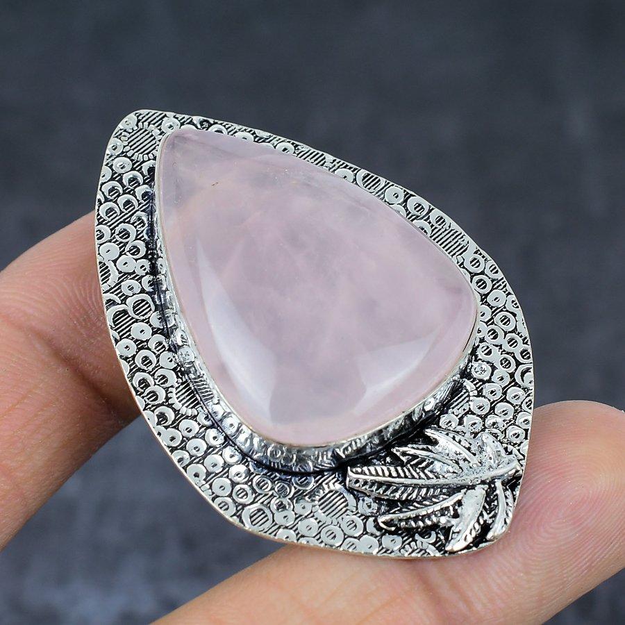 Pandantiv bijuterii din argint 925 din cuarț trandafir natural 2,25" a3o45