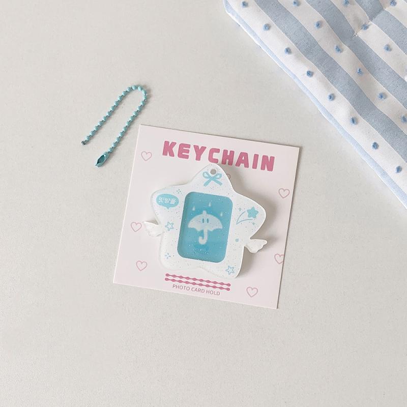 Ins Style Korean Style Pentagram Wings Hard Card Folder Brick Acrylic 1 Inch Id Photo Storage Display Pendant Keychain Ornaments