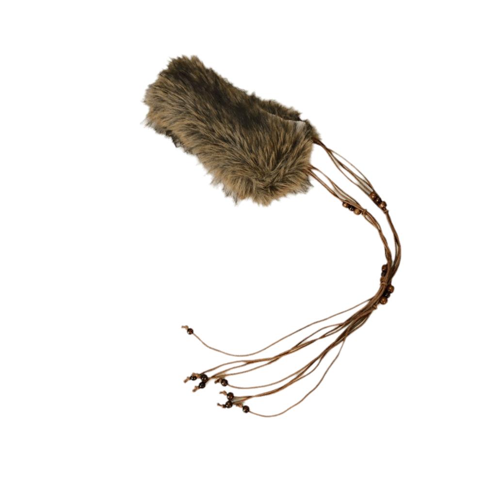 

Wooden Bead Furry Waist Belt Y2K Waist Rope Girl Waist Fur Collar Scarf Fashion Outfit коричневий