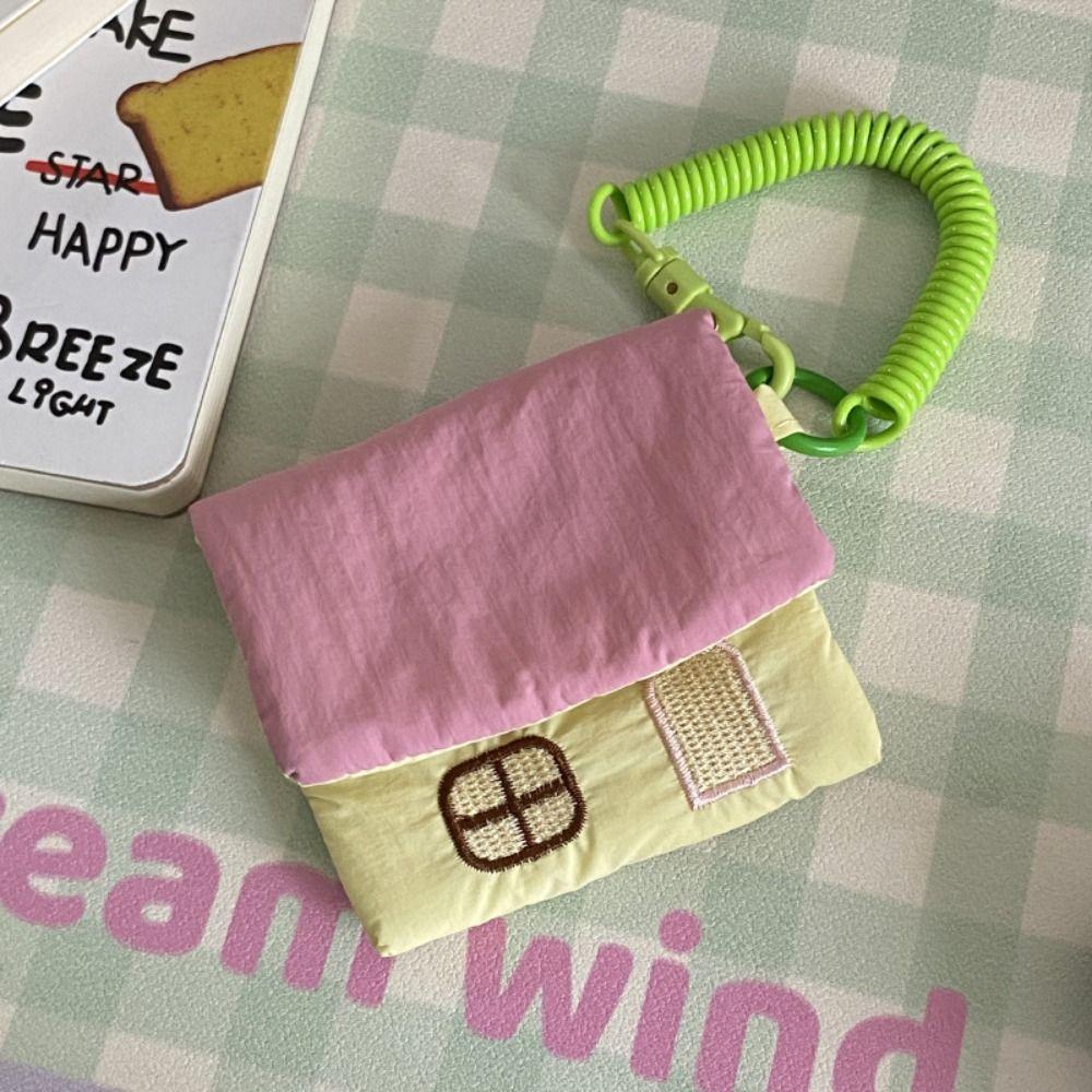 Storage Bag Cotton Filling Earphone Bag Cartoon House Coin Pouch Keychain  Small Item Storage