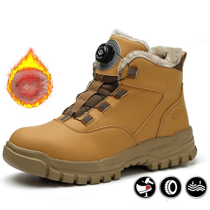 Men Winter Boots Work Safety Shoes Rotating Buttons Men Boots Steel Toe Cap Indestructible Shoes Puncture-Proof Industrial Shoes