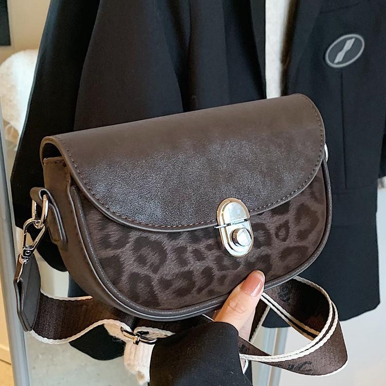 Borsa a Sella Vintage Leopardata da Donna Marca Lusso Borse a Spalla da Donna Piccola Borsa a Mano Rotonda Inverno Nuova Borsa a Tracolla Messenger