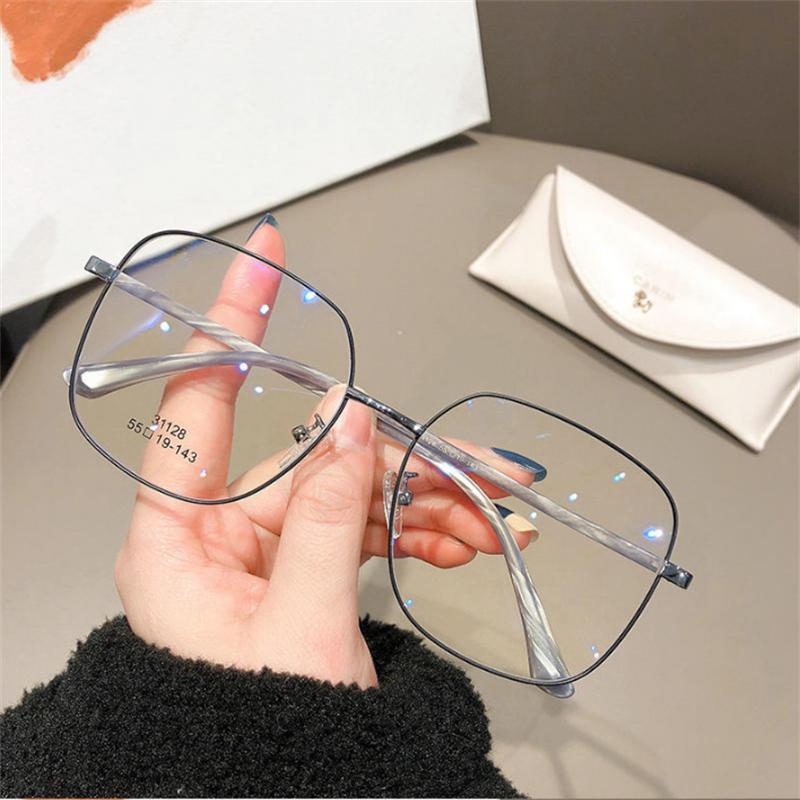 Damen Fake Brille Blaulichtfilter Große Rahmenbrille Transparente Gläser Metallrahmen Übergroße Brille UV400 Schutz Brille