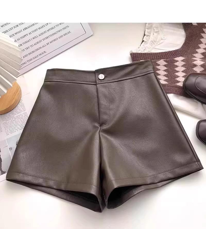 

Женские шорты из искусственной кожи с высокой талией черного цвета - осень/зима 2023 г., облегающие, широкие, модные корейские шорты А-силуэта XS