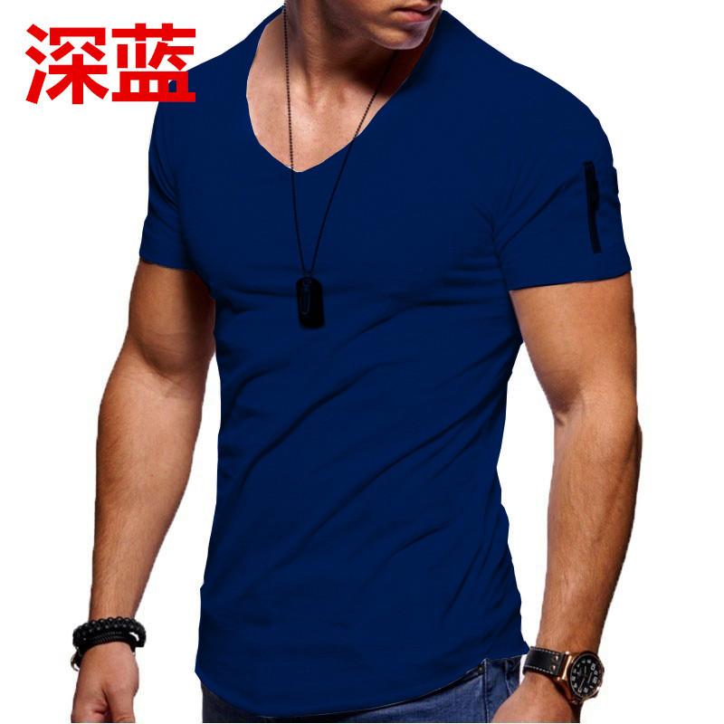 Men'S T-Shirt Clothing Men'S V-Neck Solid Color Large Size Casual Short Sleeve T-Shirt